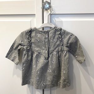 Janie & Jack 3/4 sleeve grey shirt with purple and blue flower print